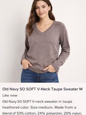 Old Navy SOFT V-Neck Sweater Taupe Brown Medium M Lightweight Knit